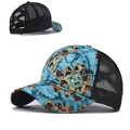 Teal marble baseball cap with geometric print and criss-cross elastic ponytail design - Adjustable / Gradient Color 01 (Marble Blue Geometric)