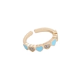 Golden adjustable heart ring with light blue enamel and white zircon pave setting - Adjustable Open / Light Blue