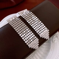 Detailed view of silver mesh fringe earrings with sparkling rhinestone triangles - Metal Mesh Tassel (20#)