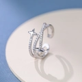 S925 sterling silver ring featuring a double band design with pavé zircons and stars - Adjustable Open / Multi-layer Cross Star (K2168)