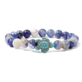 Bracciale in pietre naturali blu con ciondolo a tartaruga turchese e perle lucide - Sodalite blu