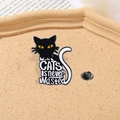 Cartoon black cat enamel brooch with white tail and Cats Is Never Wasted slogan - Sitting Black Cat (CZ0206-1)