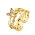 Anello dorato a farfalla con zirconi incastonati e design minimalista a più strati - Farfalla Strass Multistrato