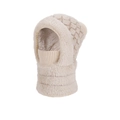 Passamontagna invernale in maglia bianco crema con fodera in pelliccia sintetica e pompon - Beige