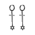 Black titanium steel punk earrings with cross and hexagram star pendant charms - Style 12 Black Single