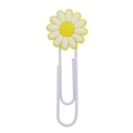 Detailed close-up of a white daisy PVC bookmark with a white metal paperclip base - White Daisy