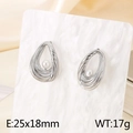 Silver striped hollow teardrop earrings with central white pearl in 25x18mm size - Steel Color (KE115916-GC)
