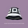 Handmade crochet granny square bucket hat in black, white and grey with size dimensions - M (56-58cm) / Contrast Striped Sunflower Hat Black