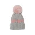Gereid baby mutsje voor de winter met roze hartjespatroon en zachte kunstbont pompon - Eén maat / Grijs