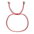 Adjustable red and white braided rope bracelet with gold metal square beads for luck - Red White Spiral Square Gold (JS-B231209008A)