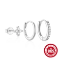 S925 sterling silver earring set with floral zircon stud and minimalist hoop earrings - 3Pcs/Set-Platinum #1