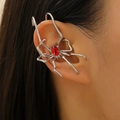 Ear cuff de araña gótica plateada con gema roja para un estilo único de Halloween - Gema Roja Araña Oreja Derecha (6110105223085)