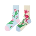Asymmetrische Baumwollsocken mit blauen und beige Tulpen-Jacquard-Mustern - Tulpen Jacquard Stil (1016)