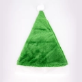 Bonnet de Noël classique en peluche verte avec bordure blanche et pompon moelleux - Vert