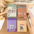 Set of four cute vintage cartoon notebooks with checkered patterns and ballpoint pen - Small Retro