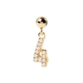 Chic 18K gold plated S925 silver earring featuring a crystal-encrusted number four charm - Gold Number 4 Pendant