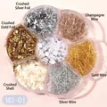 Detalle de set para manicura con pan de oro, perlas y hilos metálicos en caja floral - MH-01 Mezcla de Pan de Oro y Perlas