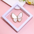 Elegant gold butterfly brooch with white shell wings and shimmering crystal body - XZ178-Shell Butterfly-Boxed