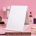 Large white portable foldable desktop makeup mirror, size 21x15cm, waterproof case - Waterproof PU Leather Style / Large 21x15cm / White