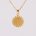 18K gold plated stainless steel necklace with textured round letter L pendant detail - L (With Chain)