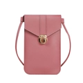 Minimalist crossbody phone bag in soft dusty pink matte leather with gold clasp - Deep Pink