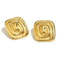 18K gold plated stainless steel square earrings with spiral texture on white background - Square Maze Stud Earrings - Gold