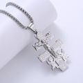Silver stainless steel crucifix pendant necklace with Jesus and angel relief detail - Silver (Including Chain)