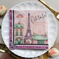 Pink Paris theme paper napkins featuring Eiffel Tower floral prints for party table decor - Paris Tower Pink (1080)
