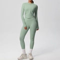 Muntgroene yogaset met ritsjack met duimgaten en sportbroek met hoge taille voor dames - S / Basilicumgroen