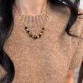18K gold plated tiger eye beaded necklace with adjustable chain on brown sweater - Gradient Tiger Eye Bead Necklace (19# Necklace-Gold-Coffee)