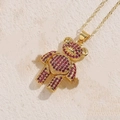 Collana con orsetto snodabile in oro e zirconi rossi rosa incastonati a micro-pave - Zirconia Rosso Rosa