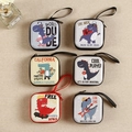 Mini cartoon EVA hard shell coin purse set with dinosaur prints and hanging lanyards - Square Dinosaur Patterns