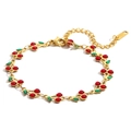 Bracelet cerise élégant en acier inoxydable plaqué or 18 carats avec perles rouges et émail - Cerise Rouge Vif (Or-5)