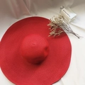 Chapeau de soleil pliable à large bord en paille tressée rouge foncé pour la plage - M (56-58cm) / Rouge