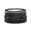 Minimalist 7-piece set of faceted black crystal beaded stretch bracelets for women - Black Series (SY0353-1)