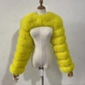 Detail of a bright yellow faux fox fur short shawl with a tiered horizontal stitch design - 6XL / Light Yellow