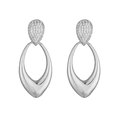 Detailed view of silver hollow oval drop earrings with shimmering zircon crystal stud - White Gold Pointed Oval