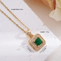 18K gold necklace with emerald gemstone pendant featuring crown zircon details - Gem 934-Exquisite Square