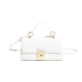 Elegant white square handbag with top handle, gold metal lock, and adjustable shoulder strap - White