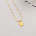 Golden titanium steel beaded chain necklace with engraved rectangle pendant - Rectangular Letter Tag