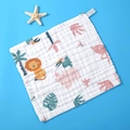30x30cm pure cotton baby muslin face towel with colorful lion and flamingo prints - Forest Zoo