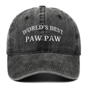 Washed dark gray denim baseball cap with World's Best Paw Paw white embroidery - Black
