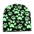 Winter-Strickmütze in Schwarz mit neongrünen Pfotenabdruck-Jacquard-Mustern für Wärme - Einheitsgröße / Grün