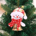 Christmas snowman plush doll pendant with red plaid scarf and golden metal bell decoration - Snowman with Open Bell