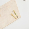 Golden column drop earrings with colorful enamel evil eye charms on natural stone base - Evil Eye Cylinder Style