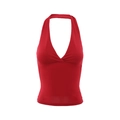 Slim fit halter neck top in red with V-neck design and built-in padded cups - S / Dark Red