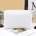 White corduroy cosmetic bag with a gold ring zipper for large capacity travel storage - Octagonal Pouch / White
