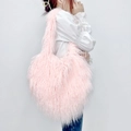 Pink faux fur heart-shaped crossbody bag with soft plush texture for women - Pink