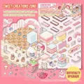 3D dessert factory theme DIY sticker set with cute pink bears and cake illustrations - Simno 7.0 Sweet Manufacturing