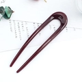Minimalist deep red U-shaped hair pin with smooth finish for bun hairstyles - Wine Red